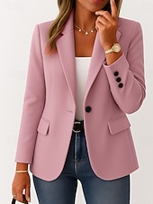 billiga Blazers och kostymer-Dam Kavaj Bekväm Andningsfunktion Ficka Ledigt Slät Kontor Gata Ledigt Dagliga kläder Enkelknäppt Normal Nedvikt Normal Långärmad Ytterkläder Svart Rodnande Rosa Kaki Sommar Vår