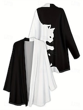 olcso 3D kabátok-Női Ballonkabát Könnyű Kényelmes Nyomtatott Szüret Divat Alkalmi Állat Hétköznapi Szokványos Gallér nélküli Normál Hosszú ujj Felsőruházat Fekete és fehér Fekete Tavasz Ősz