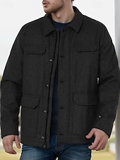 baratos Jaquetas Casuais-Homens jaqueta leve Jaqueta Carga Jaqueta casual Férias Diário Manter Quente Bolsos Outono Inverno Tecido Moda Clássico Lapela Padrão Preto Marron Cinzento Escuro Casaco