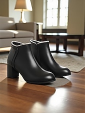 baratos Botas de tornozelo-Botas femininas de cano curto com detalhes em pérolas - botinhas curtas de salto bloco e estilo urbano chique para looks casuais e de rua da moda
