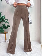 baratos Calças Flare Femininas-Mulheres Perna larga Calças de Veludo Calças Roupa de rua Casual Comprimento total Natural Tecido Cintura elástica Confortável Ao ar livre Férias Para Noite Vinho Pavão Azul Rosa claro cáqui Outono