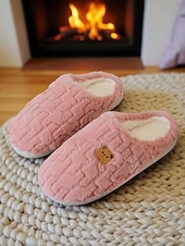 ieftine Flip-Flops de Damă-Papuci de pluș pentru femei cu desene animate și broderie cu ursuleți – pantofi moi și confortabili pentru dormitor și pentru uz casnic iarna