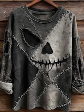 cheap Halloween T Shirt-Halloween Women&#039;s T shirt Long Sleeve Graphic Skull Vintage Fashion Stylish Long Sleeve Crew Neck Regular Tops Daily Weekend Print Dark Gray  Spring Fall Prefall