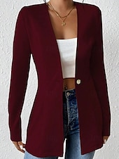 abordables Blazers y Trajes-Mujer chaqueta Cómodo Botones Moda Plano Noche Fin de semana Botonadura Simple Regular Escote en Pico Ajuste regular Manga Larga Ropa de calle Negro Blanco Vino Otoño