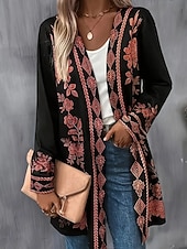 abordables Manteaux 3D-Femmes Manteau d&#039;Hiver Trench Léger Confortable Imprimé Front ouvert ancien Mode Occasionnel Fleuri Vacances Occasionnel Long Sans Col Coupe régulière manche longue Vêtements d&#039;extérieur Blanche