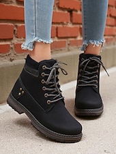 baratos Botas de combate-Botas femininas clássicas com cadarço – botas de trabalho duráveis estilo combate para outono, inverno e roupas casuais ao ar livre