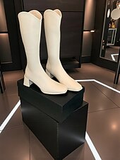 levne Jezdecké boty-Dámské jezdecké boty z pravé kůže - městská móda s hranatou špičkou a blokovým podpatkem v jezdeckém stylu pro ležérní a elegantní outfity