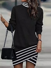 preiswerte Einfaches Kleid-Damen Sweatshirtkleid Mini Kleid Wickelkleid Party Lässig Boho Formal Outdoor Zuhause Regulär Passform Einfarbig Geometrisch Karierte Langarm Rollkragen Schwarz Weiß Aprikose Frühling Herbst Winter