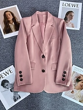 billiga Blazers och kostymer-Dam Kavaj Bekväm Andningsfunktion Ficka Ledigt Slät Kontor Gata Ledigt Dagliga kläder Enkelknäppt Normal Nedvikt Normal Långärmad Ytterkläder Svart Rodnande Rosa Kaki Sommar Vår