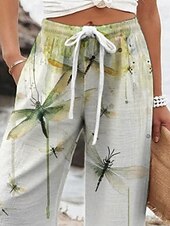 preiswerte weites Bein und hohe Taille-Damen Weites Bein Hosen Hose Urlaub Lässig Lang Hohe Taille Grafikdrucke Elastischer Bund Drucken Hoher Schnitt Atmungsaktivität Weich Mikroelastisch Urlaub Straße Alltagskleidung Grün Grau Frühling