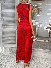 cheap Vacation Jumpsuit-Women's Normal Jumpsuit Active Geometric Sleeveless Wide Leg V Neck Lace up Print Daily Vacation Loose Fit Black Red Green Summer