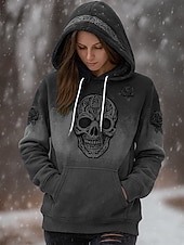 economico Felpa e Hoodie di Halloween-Per donna Felpa con cappuccio Grafico Teschio Casual Manica Lunga Con Cappuccio Top Regolari Abbigliamento da sera Streetwear Abbigliamento Quotidiano Blu Viola Marrone Verde Grigio Primavera Autunno