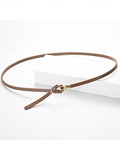 economico Cintura da donna-Cintura sottile da donna in similpelle PU – cintura regolabile con fibbia ad anello e a sfera color oro, stile minimalista per abiti, blazer e cappotti, perfetta per lavoro, appuntamenti serali e abiti da festa