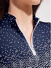cheap Polos &amp; Quarterzips-Women&#039;s Golf Polo Shirt Dark Blue Long Sleeve Top Ladies Golf Attire Clothes Outfits Wear Apparel