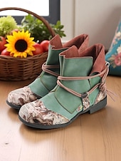 economico Stivali alla caviglia-stivali patchwork artistici da donna: stivaletti alla caviglia colorati con lacci per streetwear creativo, giardinaggio urbano e gite del fine settimana