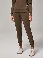 baratos Calça-Calça de moletom feminina marrom elástica com zíper e fenda na cintura elástica, estilosa, confortável, casual, diária, trabalho, versátil, outono