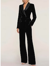 preiswerte Hosenanzüge für Mama-Zweiteilig Overall / Hosenanzug Hosenanzug Brautmutterkleid Formell Hochzeitsgast Elegant Einfach Revers Bodenlang Samt Langarm mit Einfarbig 2025