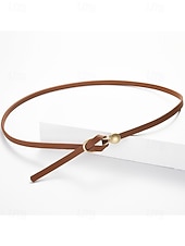 economico Cintura da donna-Cintura sottile da donna in similpelle PU – cintura regolabile con fibbia ad anello e a sfera color oro, stile minimalista per abiti, blazer e cappotti, perfetta per lavoro, appuntamenti serali e abiti da festa