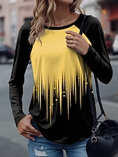 abordables T-shirt Art &amp; Design-Femmes T-shirt Graphique Géométrique Élégant Occasionnel manche longue Col ras du cou Hauts Réguliers Quotidien Week-end Imprimé Blanche Jaune Rose Claire Bleu Violet Printemps Automne Hiver