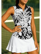 economico Camicia Donna-Per donna Floreale Maglietta sportiva Polo da golf Maglia da tennis Senza Maniche Cerniera Floreale UPF50+ Resistente ai Raggi UV Alta elasticità Traspirante Tennis Golf Pickleball Collo ripiegato