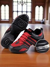 abordables Baskets de danse-Baskets de danse jazz en maille rouge et noire pour femmes avec semelle fendue, design léger et respirant - chaussures d&#039;entraînement professionnelles pour le hip-hop, la zumba et l&#039;entraînement de