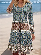 ieftine Rochie boho-Pentru femei Rochie Mini Rochie casual Rochie de Vară Rochie A line Boemia Epocă Stilat Plajă Fit regulat Grafic Geometric Abstract Manșon Lung În V Trifoi Vară Primăvară Toamnă