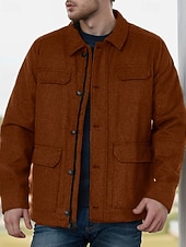 baratos Jaquetas Casuais-Homens jaqueta leve Jaqueta Carga Jaqueta casual Férias Diário Manter Quente Bolsos Outono Inverno Tecido Moda Clássico Lapela Padrão Preto Marron Cinzento Escuro Casaco