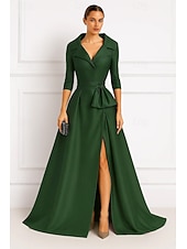 economico Vestiti da sera-abito da sera elegante con scollo a V, a trapezio, abito formale da sposa, strascico a ruota, manica a 3/4, scollo a V, raso elasticizzato con fiocco e spacco 2025