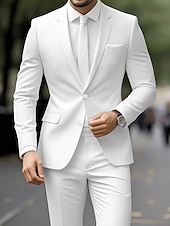 Недорогие Свадебные костюмы-Мужской Смокинги Костюмы для вечеринок Повседневные Свадьба Белый Костюм Лацкан с тупым углом Формальная Однотонный Приталенный крой Набор из 2 предметов Однобортный с 3 пуговицами