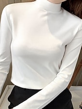 Damskie Bluzka Kwiaty Elegancki Podstawowy Codzienny Długi rękaw Wysoki Zwykłe topy Codzienny Czarny Biały Żółty Rumiany róż Brązowy Jesień Zima tanie gładka koszulka-Damskie Bluzka Kwiaty Elegancki Podstawowy Codzienny Długi rękaw Wysoki Zwykłe topy Codzienny Czarny Biały Żółty Rumiany róż Brązowy Jesień Zima