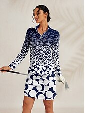 cheap Polos &amp; Quarterzips-Women&#039;s Golf Polo Shirt Dark Blue Long Sleeve Top Ladies Golf Attire Clothes Outfits Wear Apparel