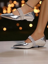 abordables Fête de la Vie Nocturne-Ballerines à bout pointu en cuir verni noir pour femmes - élégantes chaussures à enfiler avec bride en strass pour les soirées formelles et haut de gamme