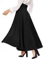 preiswerte Schlichte Röcke-Damen Strumpfhosen Rock A-Linie Mode Lässig Maxi Hohe Taille Röcke Einfach Schleife Urlaub Straße Schwarz Khaki Frühling Polyester