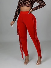 halpa Naisten kapeat housut-Naisten Housut Sukkahousut Mukavat leggingsit Katutyyli Vapaa-aika Täyspitkä Luonnollinen Tavallinen Tupsu Joustava vyötärö Mukava Pyhäpäivä Arki-asut Viikonloppu purppura Musta Valkoinen Armeijan