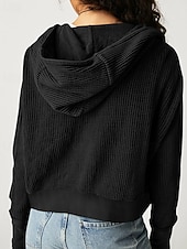 baratos Moletons e Sweatshirts Texturizados-Mulheres Jaqueta casual Casaco com capuz Manter Quente Confortável Zíper Bolsos Moda Ao ar livre Tecido Para Noite Final de semana Zíper Padrão Com Capuz Normal Manga Longa agasalhos Preto Rosa Azul