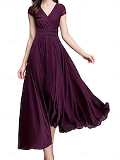 cheap Cocktail Dress-Women&#039;s Maxi long Dress Boho Wedding Guest Dress Elegant Stylish Regular Fit Plain Short Sleeve V Neck Black White Yellow Light Green Summer Spring