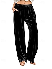 Недорогие широкие ноги и высокая талия-Жен. Широкие Вельветовые брюки Брюки Уличный стиль На каждый день Полная длина Средняя талия Полотняное плетение Карман Эластичный шнурок Удобный Для улицы Праздники выходные