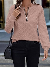 economico Felpe e Sweatshirt Texturizzati-Per donna Felpa con texture Felpe Felpe con cerniera Semplice Streetwear Casual Comodo Manica Lunga Collo Alto Top Regolari Streetwear Ferie Uscire Zip a un quarto Bianco Primavera Autunno