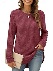 preiswerte Texturierte Oberteile-Damen Textur Bluse T Shirt T-Shirt Einfach Mode Modern Langarm Rundhalsausschnitt Normale Oberteile Täglich Ausgehen Asymmetrisch Schwarz Wein Fuchsie Braun Grün Frühling Herbst