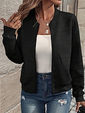 economico Felpe e Sweatshirt Texturizzati-Per donna Giacca Casual Confortevole Traspirante Cerniera Tasca Moda Moderno Casual Semplice Uscire Weekend Cerniera Regolare Collo alla coreana Vestibilità regolare Manica Lunga Capispalla Nero