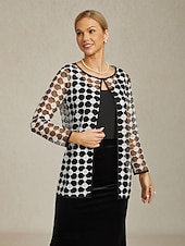  Жен. Блейзер Куртка Пальто Легкость Кружева Вышивка Цветовые блоки Элегантный стиль Геометрический принт Годовщина Свадебный гость Повседневные Коктейльная вечеринка Открытый перед Обычная