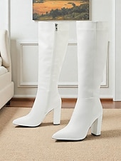 preiswerte Modische Stiefel-Grüne kniehohe Kunstlederstiefel für Damen – Stiefel mit spitzer Zehenpartie und Blockabsatz für Streetstyle im Herbst und Winter, tägliche Ausflüge und Urlaubsmode