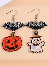 billige Halloween-tilbehør-Halloween-øredobber til dame – øredobber i akryl med gresskar, spøkelse, flaggermus og edderkopp til fest, cosplay og festlige kostymesmykker.