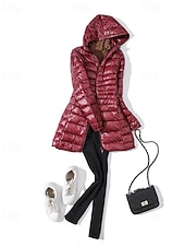 abordables Doudounes-Femmes Doudoune Manteau Chaud Confortable Fermeture éclair Avec Poches Mode Uni Fête Sortir Décontracté Quotidien Week-end Fermeture éclair Long À capuche Coupe régulière manche longue Vêtements