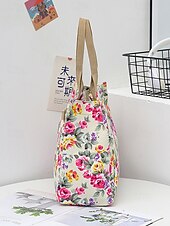 levne Kabelky a tote tašky-Dámské Kabelky do ruky Na rameno Plátno Nakupování Ležérní Běžné / Denní Zip Velká kapacita Skládací Květiny Černá Bílá Růžová