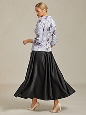 abordables Hauts habillés-Femmes Hauts Élégants Fleuri Élégant ancien Mariage Manche 3/4 Col en V Hauts Réguliers robe demoiselle d honneur Tenue de soirée Violet Claire Printemps, Automne, Hiver, Été