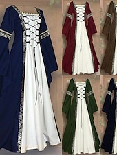  Retro Antiguo Medieval Renacimiento Hasta el Tobillo Vestidos irlandesa Vikingo forastero Tallas Grandes élfico Disfraz Mujer Disfraz de carnaval Celta Víspera de Todos los Santos Carnaval LARP Feria