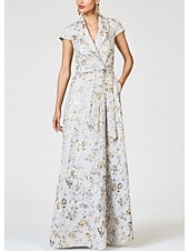 abordables Longueur du plancher-Ligne A Robes de Cocktail Élégant Robe de soirée Formel Mariage Longueur au sol Manche Courte Revers Poche Nylon avec Noeud(s) Fente Poche 2025