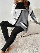 tanie Zestawy dwuczęściowe-Komplet piżamowy dla kobiet dresy okrągły dekolt długi rękaw casual moda spodnie z nadrukiem grafika geometryczna codzienne różowy czerwony niebieski wiosenny regularny krój