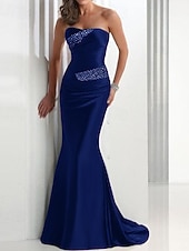 preiswerte Meerjungfrau Abendkleider-Meerjungfrau Pailletten Abendkleid Elegantes Kleid Hochzeitsgast Formelles Abendkleid Sweep  Brush Train Ärmellos Strapless Satin mit Kristallen Maskenball Kleid das Eindruck macht